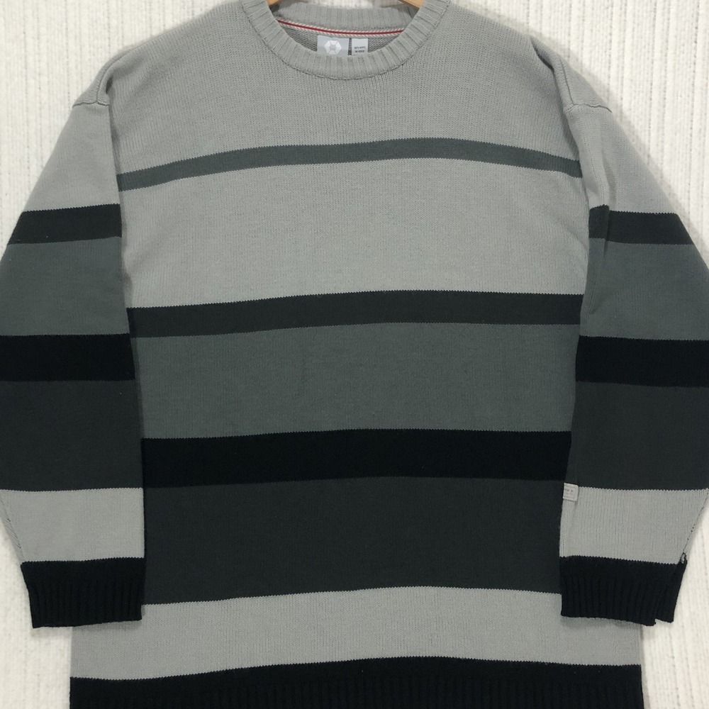 Vintage Y2K Southpole Striped Knit Sweater Mens XXL Baggy Streetwear Grey Black